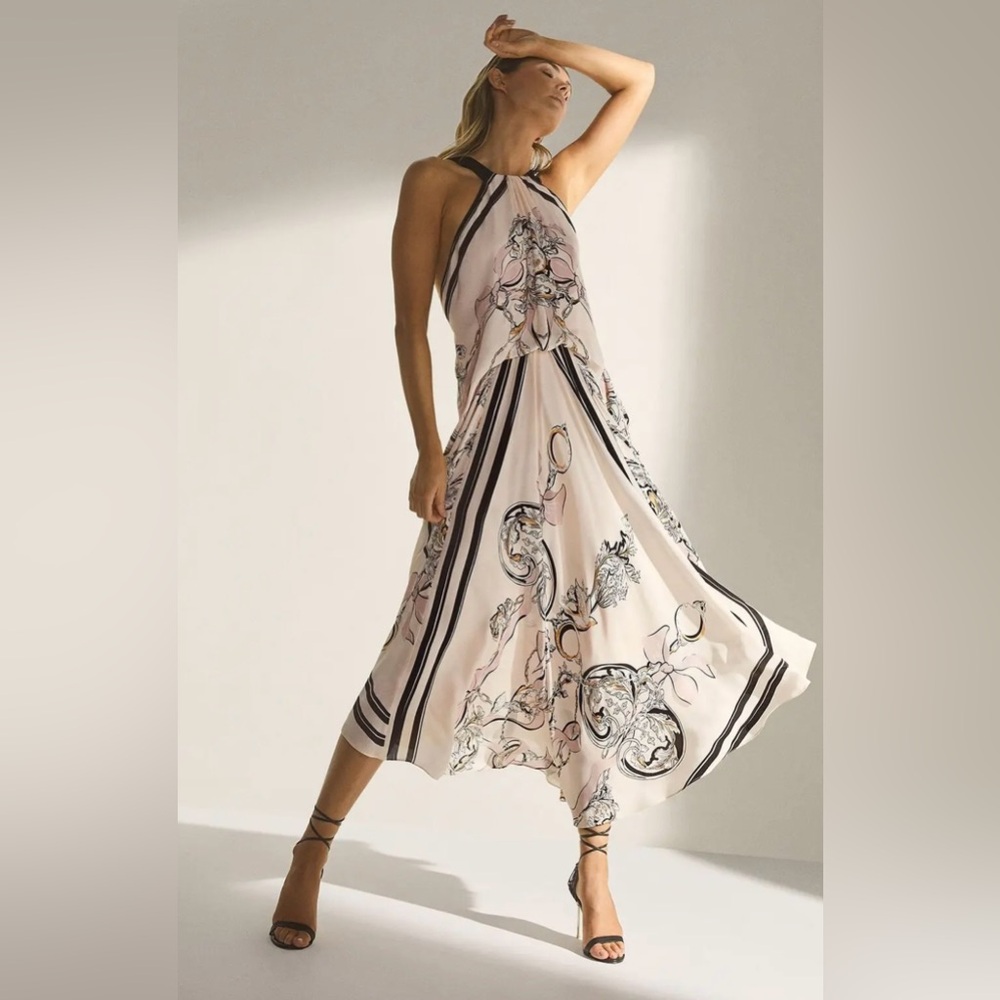 NWT REISS Grace Scarf Print Halter Dress, Pink (retails for $540!!)